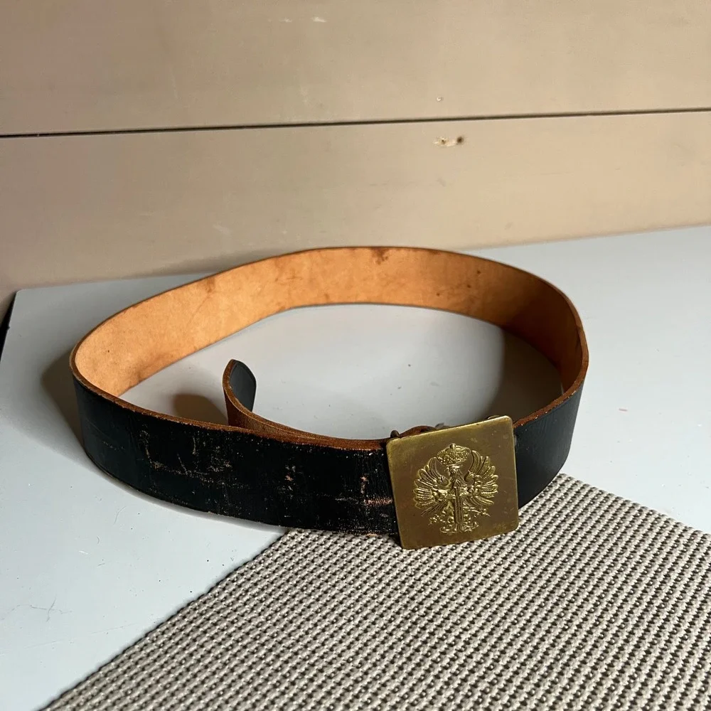 Vintage‎ Spanish Military Leather Belt Brass Guardia Civil Buckle Cereceda 35in